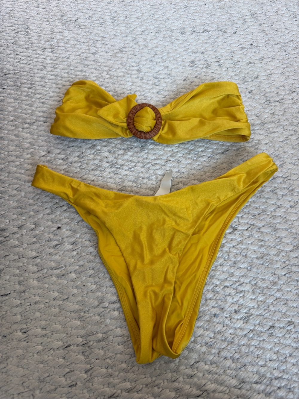 Zimmermann Mustard Yellow Bandeau Bikini with Ring Accent